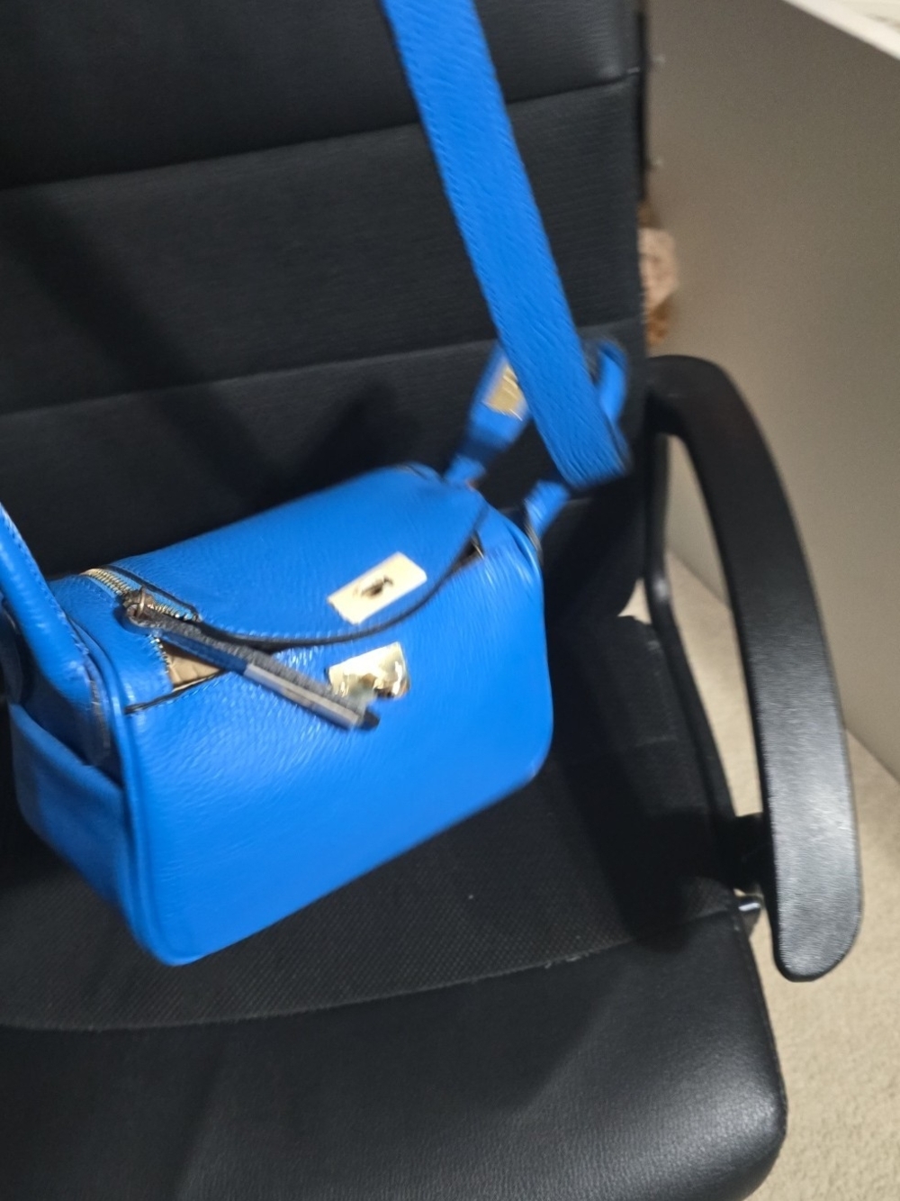 Blue Leather Crossbody Bag with Gold Hardware